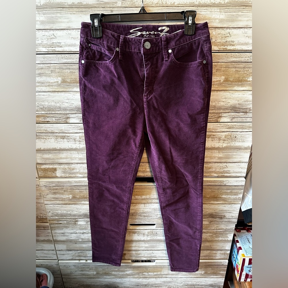 💜 Seven7 Purple Corduroy Skinny Jeans Size 6 Luxurious Fit Stretch